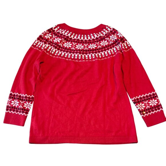 Talbots Red White Fair Isle Nordic Lambswool Blend Sweater Size M - Picture 7 of 7